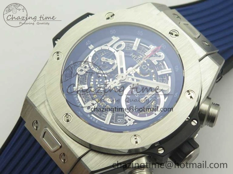 Big Bang Unico 45.5mm SS 3AF Best Edition Blue Skeleton Dial On Gummy Strap A Flexible 6884