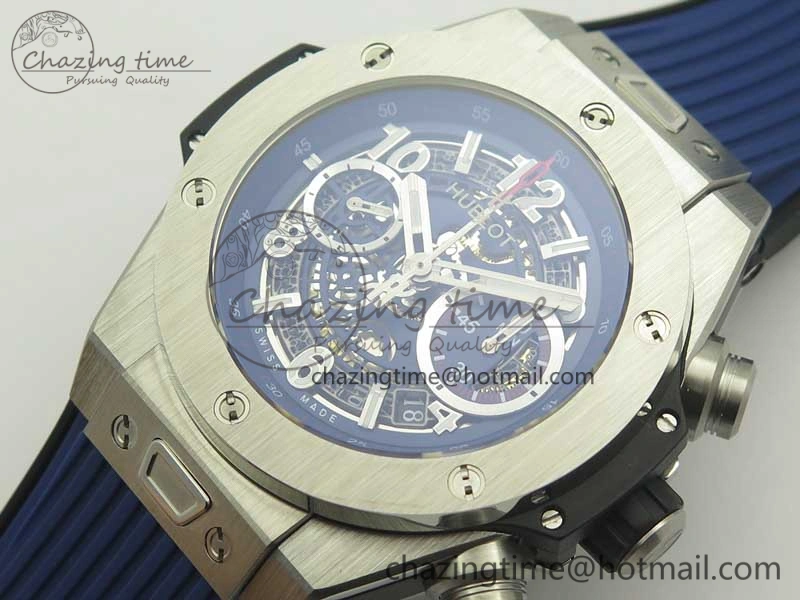 Big Bang Unico 45.5mm SS 3AF Best Edition Blue Skeleton Dial On Gummy Strap A Flexible 6884