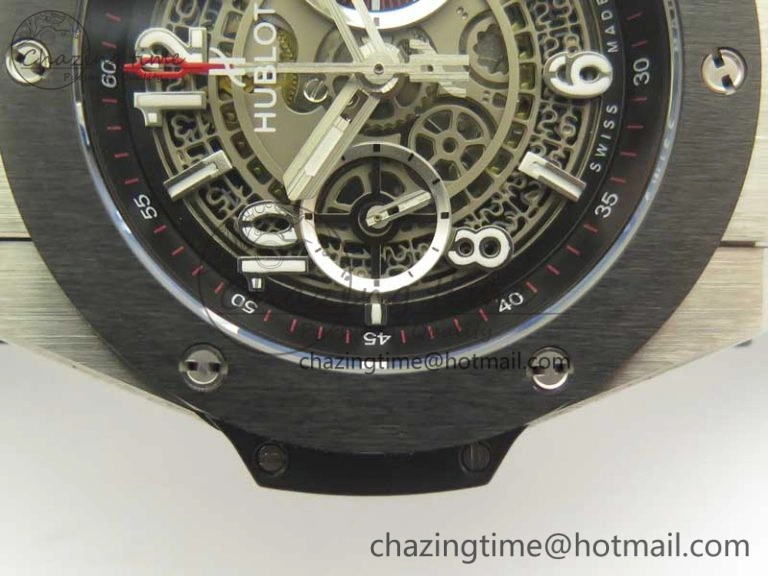 Big Bang Unico 45.5mm SS Ceramic 3AF Best Edition Gray Skeleton Dial On Gummy Strap A Elegant 6885