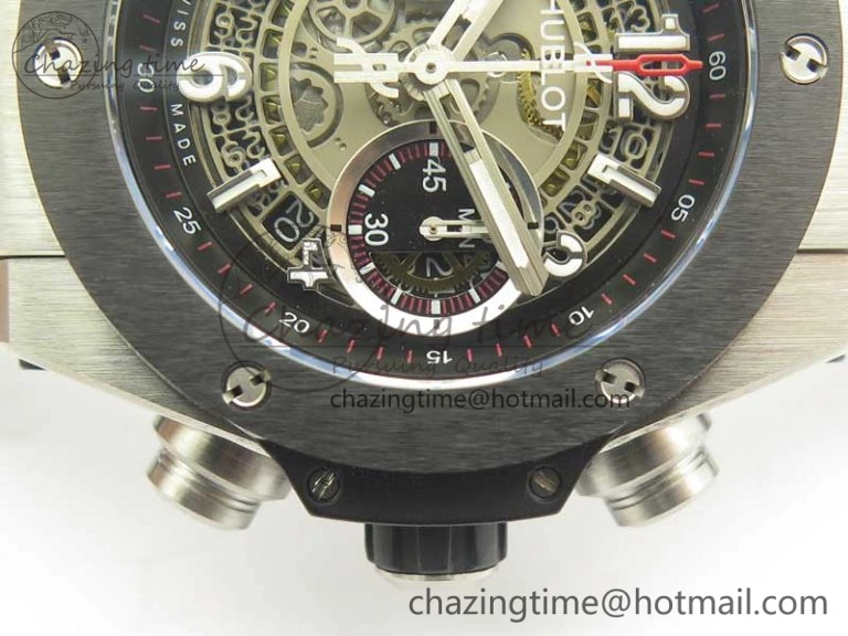 Big Bang Unico 45.5mm SS Ceramic 3AF Best Edition Gray Skeleton Dial On Gummy Strap A Elegant 6885
