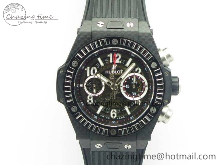 Reliable Big Bang Unico 45mm Carbon 3AF Best Edition Black Dial Diamond Bezel On Rubber Strap A 6920