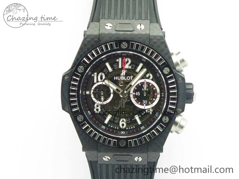 Reliable Big Bang Unico 45mm Carbon 3AF Best Edition Black Dial Diamond Bezel On Rubber Strap A 6920