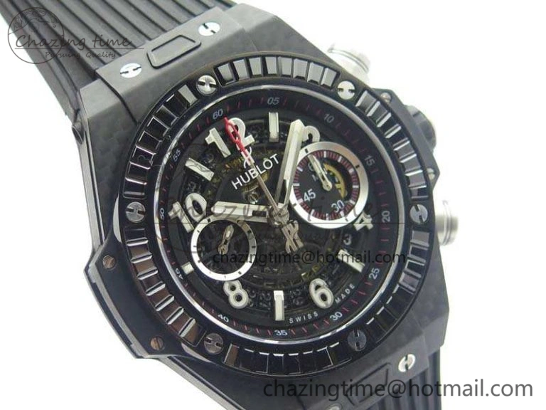 Reliable Big Bang Unico 45mm Carbon 3AF Best Edition Black Dial Diamond Bezel On Rubber Strap A 6920