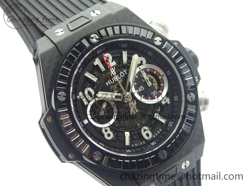 Reliable Big Bang Unico 45mm Carbon 3AF Best Edition Black Dial Diamond Bezel On Rubber Strap A 6920