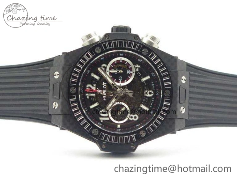 Reliable Big Bang Unico 45mm Carbon 3AF Best Edition Black Dial Diamond Bezel On Rubber Strap A 6920