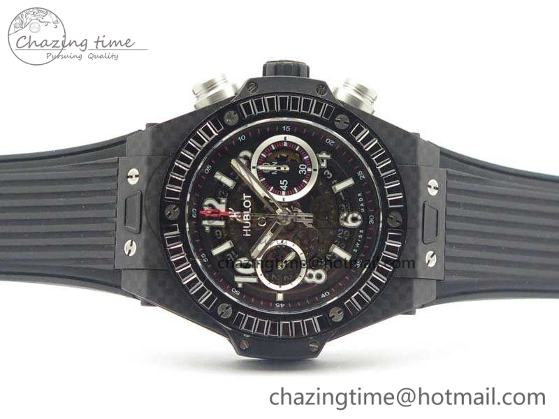 Reliable Big Bang Unico 45mm Carbon 3AF Best Edition Black Dial Diamond Bezel On Rubber Strap A 6920