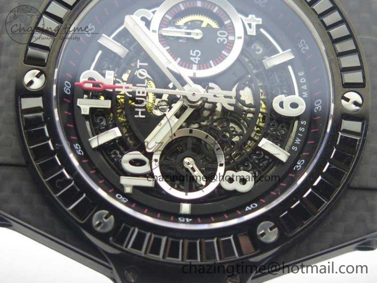 Reliable Big Bang Unico 45mm Carbon 3AF Best Edition Black Dial Diamond Bezel On Rubber Strap A 6920