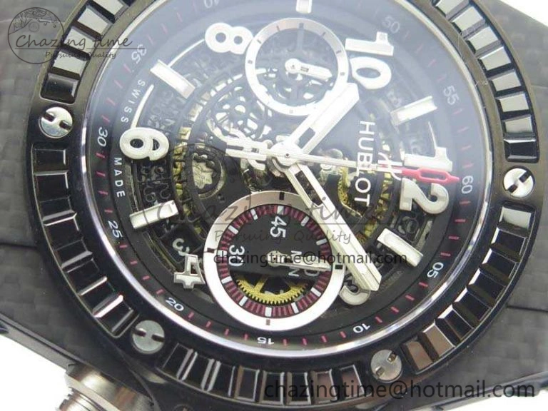 Reliable Big Bang Unico 45mm Carbon 3AF Best Edition Black Dial Diamond Bezel On Rubber Strap A 6920