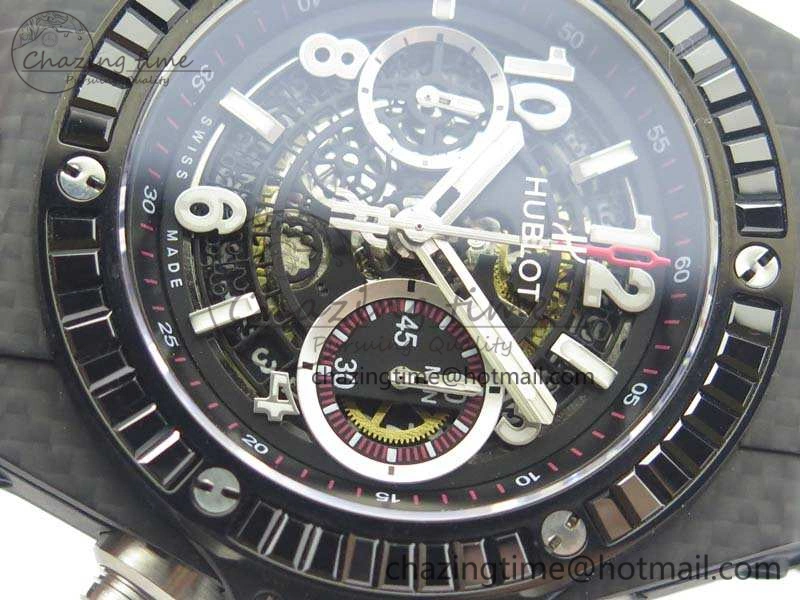 Reliable Big Bang Unico 45mm Carbon 3AF Best Edition Black Dial Diamond Bezel On Rubber Strap A 6920