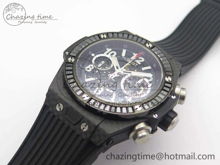 Reliable Big Bang Unico 45mm Carbon 3AF Best Edition Black Dial Diamond Bezel On Rubber Strap A 6920