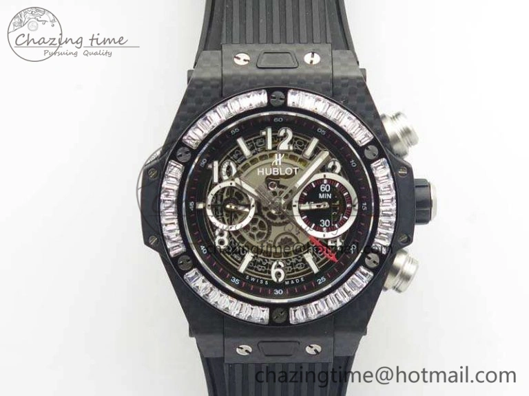 Big Bang Unico 45mm Carbon 3AF Best Edition Gray Dial Crystal Bezel On Rubber Strap A Stylish 6919