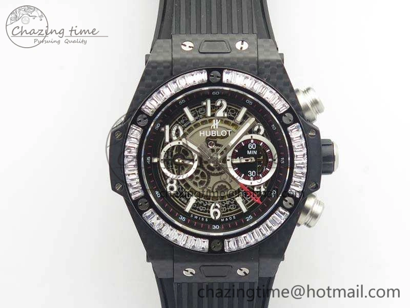 Big Bang Unico 45mm Carbon 3AF Best Edition Gray Dial Crystal Bezel On Rubber Strap A Stylish 6919