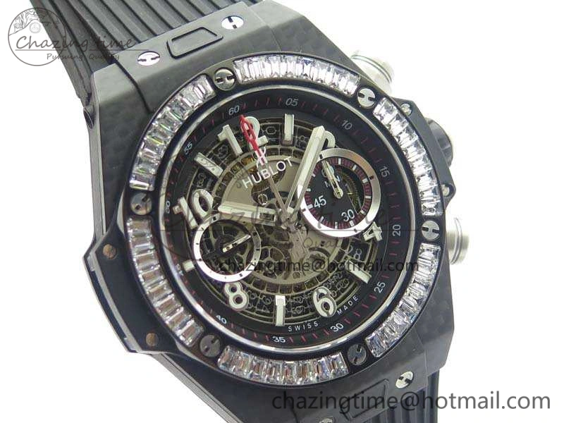 Big Bang Unico 45mm Carbon 3AF Best Edition Gray Dial Crystal Bezel On Rubber Strap A Stylish 6919