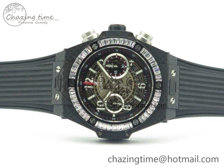 Big Bang Unico 45mm Carbon 3AF Best Edition Gray Dial Crystal Bezel On Rubber Strap A Stylish 6919