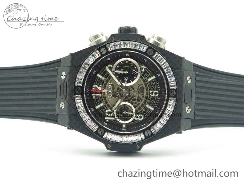 Big Bang Unico 45mm Carbon 3AF Best Edition Gray Dial Crystal Bezel On Rubber Strap A Stylish 6919