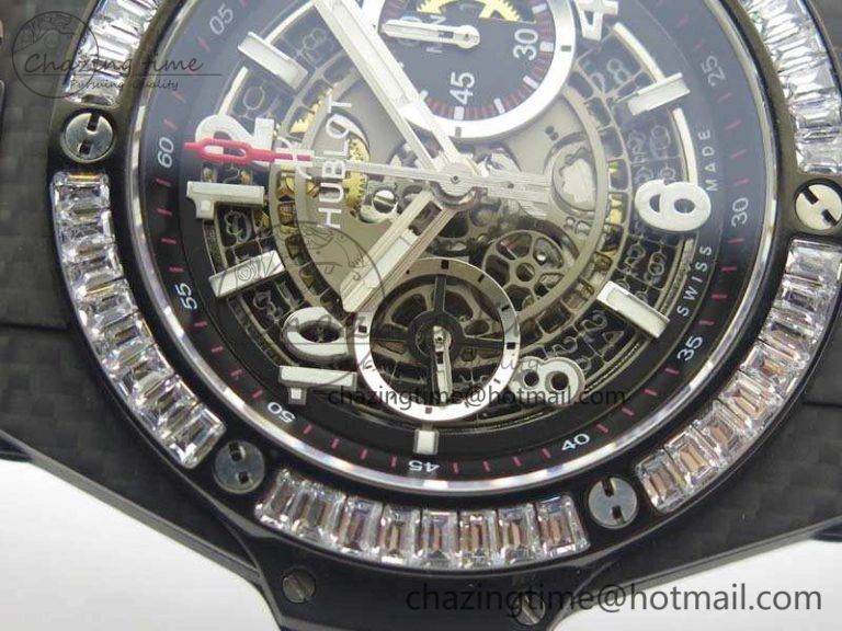 Big Bang Unico 45mm Carbon 3AF Best Edition Gray Dial Crystal Bezel On Rubber Strap A Stylish 6919