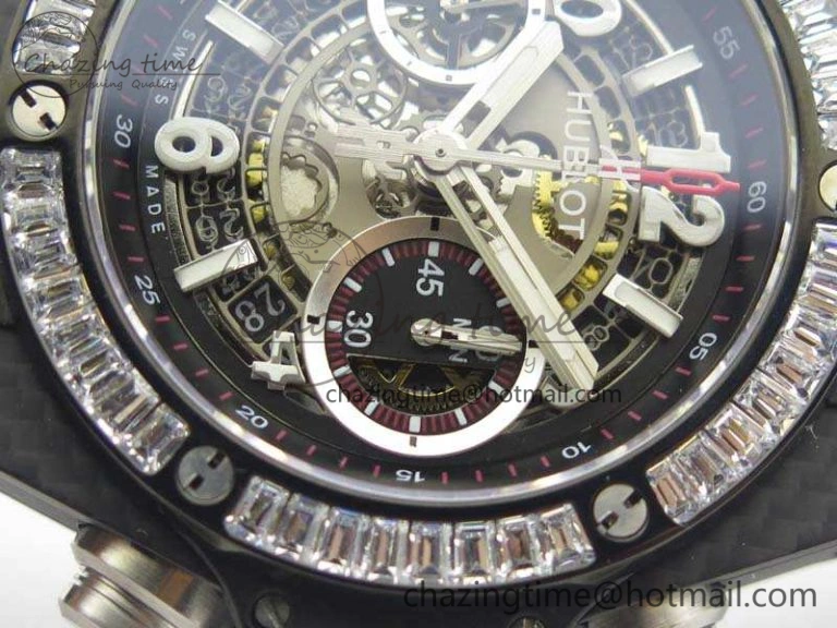 Big Bang Unico 45mm Carbon 3AF Best Edition Gray Dial Crystal Bezel On Rubber Strap A Stylish 6919