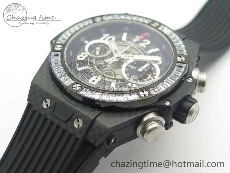 Big Bang Unico 45mm Carbon 3AF Best Edition Gray Dial Crystal Bezel On Rubber Strap A Stylish 6919