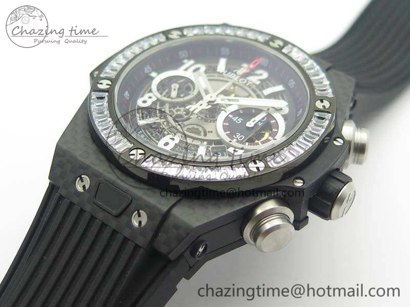 Big Bang Unico 45mm Carbon 3AF Best Edition Gray Dial Crystal Bezel On Rubber Strap A Stylish 6919