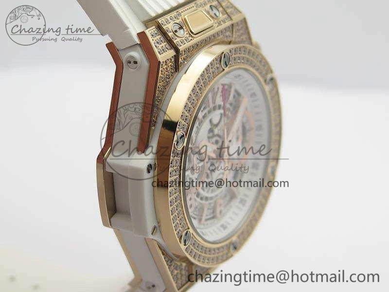 Breathable Big Bang Unico 45mm Diamond RG 3AF Best Edition White Dial On Rubber Strap A 6929