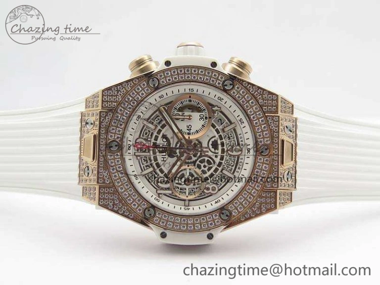 Breathable Big Bang Unico 45mm Diamond RG 3AF Best Edition White Dial On Rubber Strap A 6929