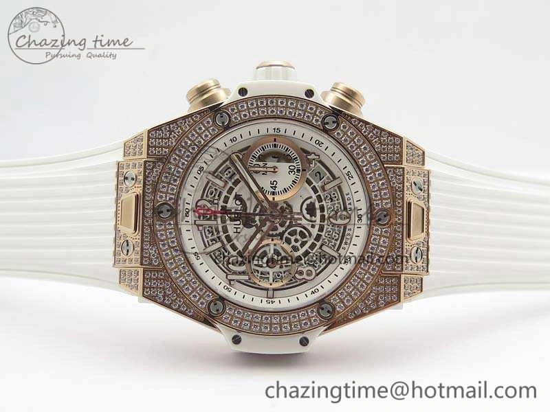 Breathable Big Bang Unico 45mm Diamond RG 3AF Best Edition White Dial On Rubber Strap A 6929