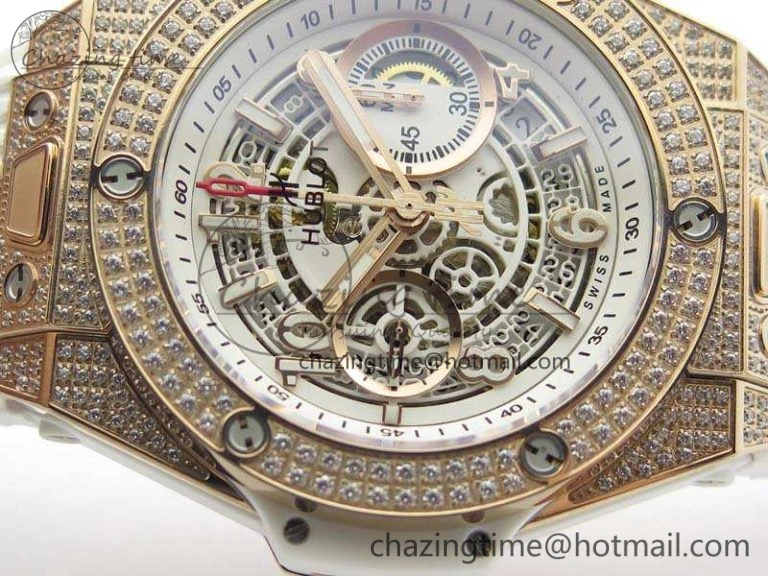 Breathable Big Bang Unico 45mm Diamond RG 3AF Best Edition White Dial On Rubber Strap A 6929
