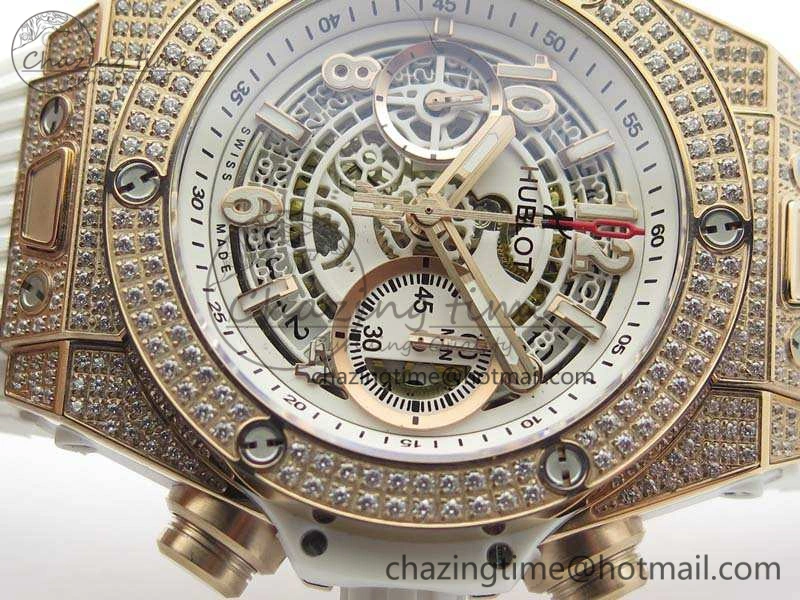 Breathable Big Bang Unico 45mm Diamond RG 3AF Best Edition White Dial On Rubber Strap A 6929