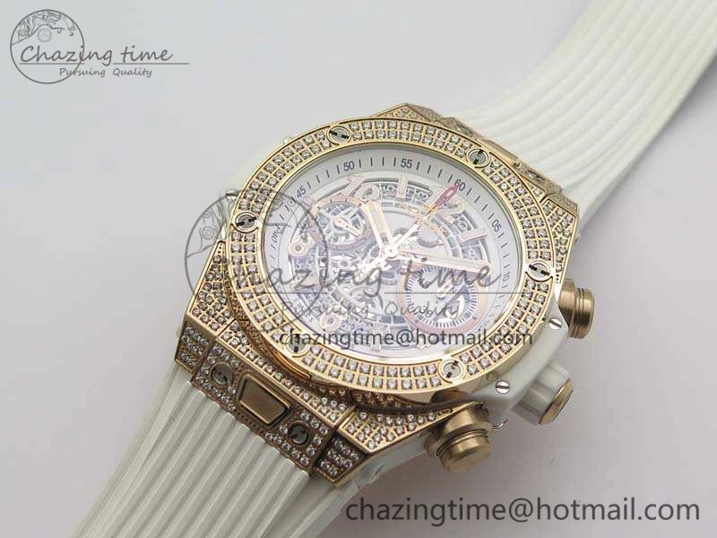 Breathable Big Bang Unico 45mm Diamond RG 3AF Best Edition White Dial On Rubber Strap A 6929