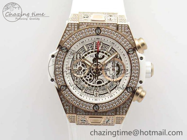 Breathable Big Bang Unico 45mm Diamond RG 3AF Best Edition White Dial On Rubber Strap A 6929