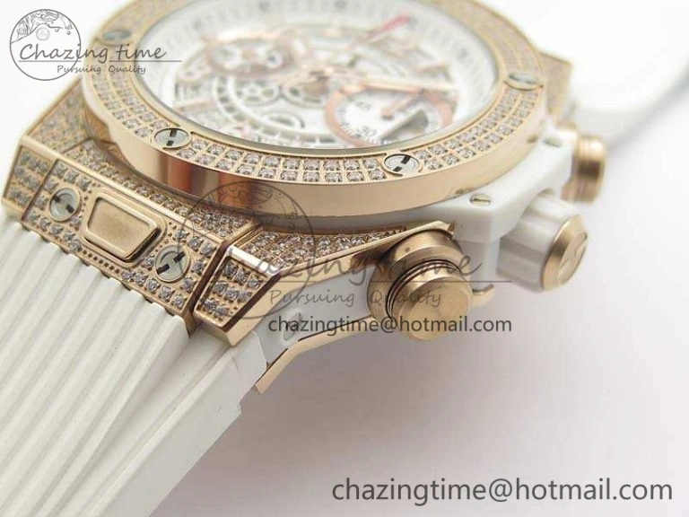 Breathable Big Bang Unico 45mm Diamond RG 3AF Best Edition White Dial On Rubber Strap A 6929