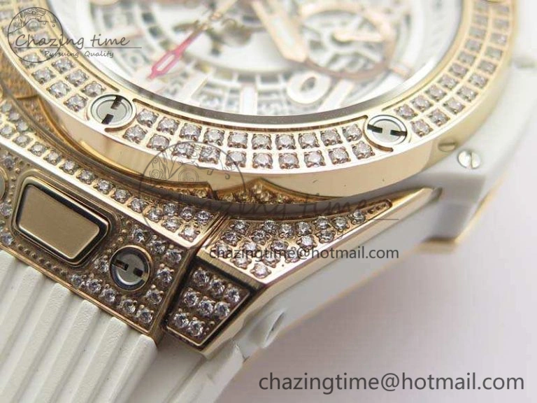 Breathable Big Bang Unico 45mm Diamond RG 3AF Best Edition White Dial On Rubber Strap A 6929