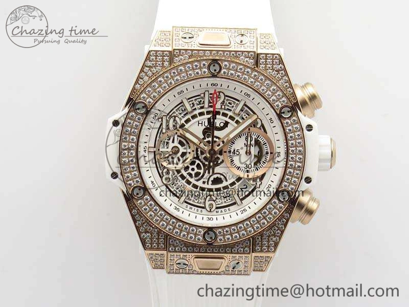 Breathable Big Bang Unico 45mm Diamond RG 3AF Best Edition White Dial On Rubber Strap A 6929