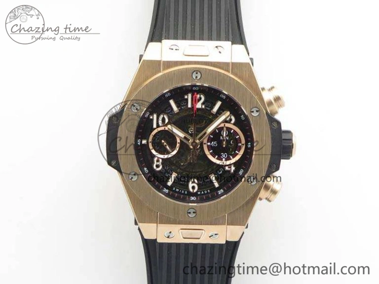 BestValue Big Bang Unico 45mm RG 3AF Best Edition Black Dial On Rubber Strap A 6931