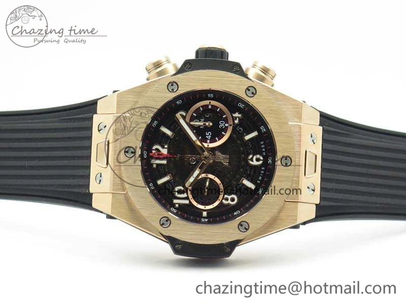 BestValue Big Bang Unico 45mm RG 3AF Best Edition Black Dial On Rubber Strap A 6931