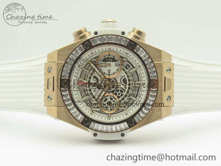 Effortless Big Bang Unico 45mm RG 3AF Best Edition White Dial Crystal Bezel On Rubber Strap A 6911
