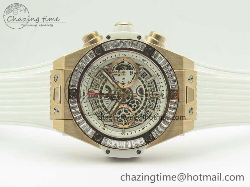 Effortless Big Bang Unico 45mm RG 3AF Best Edition White Dial Crystal Bezel On Rubber Strap A 6911