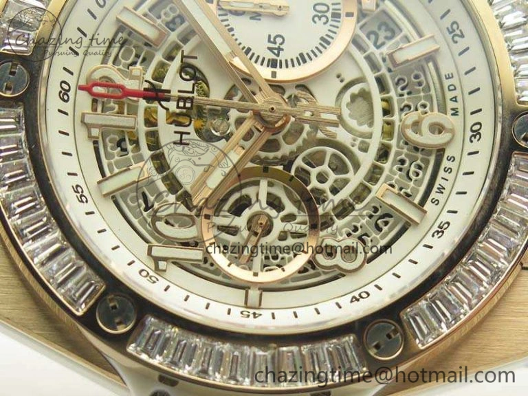 Effortless Big Bang Unico 45mm RG 3AF Best Edition White Dial Crystal Bezel On Rubber Strap A 6911