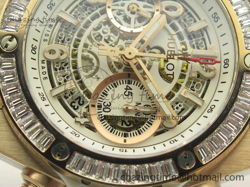 Effortless Big Bang Unico 45mm RG 3AF Best Edition White Dial Crystal Bezel On Rubber Strap A 6911