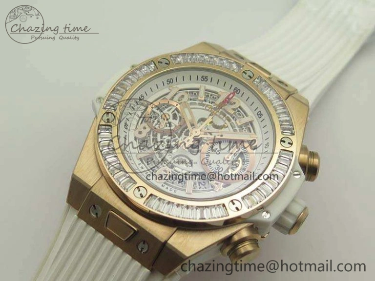 Effortless Big Bang Unico 45mm RG 3AF Best Edition White Dial Crystal Bezel On Rubber Strap A 6911
