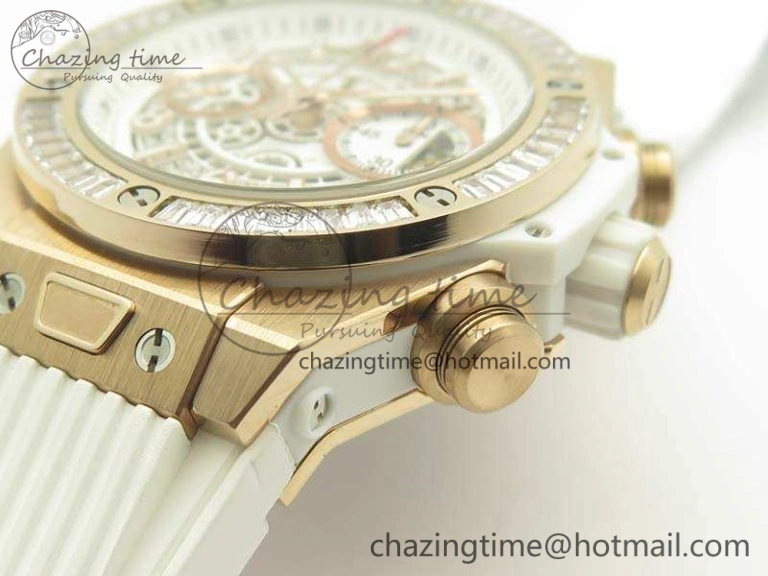 Effortless Big Bang Unico 45mm RG 3AF Best Edition White Dial Crystal Bezel On Rubber Strap A 6911