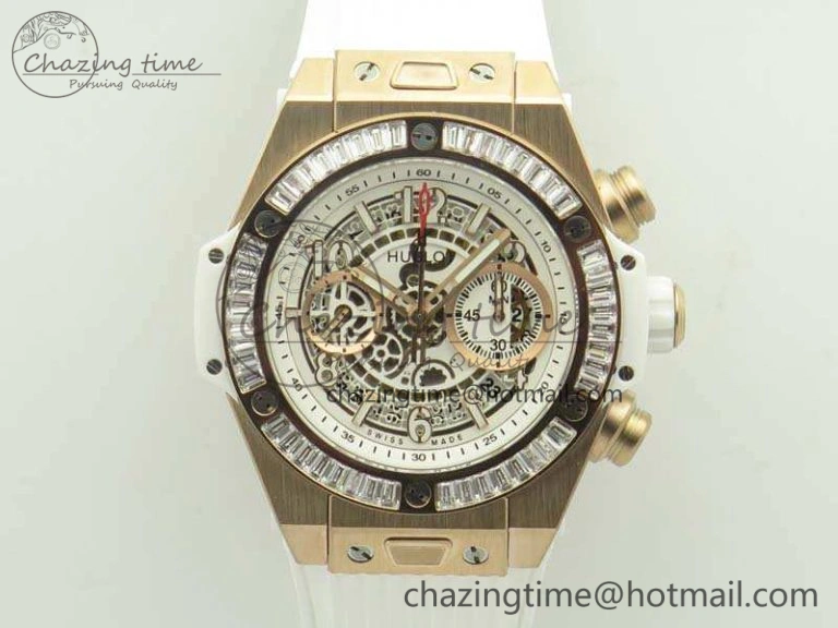 Effortless Big Bang Unico 45mm RG 3AF Best Edition White Dial Crystal Bezel On Rubber Strap A 6911