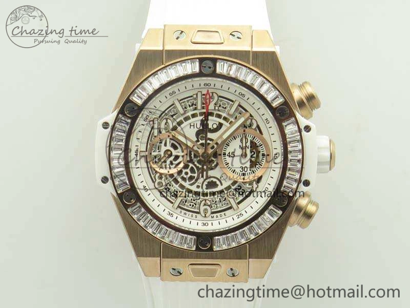 Effortless Big Bang Unico 45mm RG 3AF Best Edition White Dial Crystal Bezel On Rubber Strap A 6911