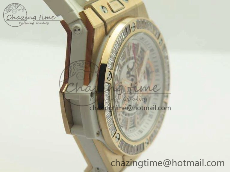 Effortless Big Bang Unico 45mm RG 3AF Best Edition White Dial Crystal Bezel On Rubber Strap A 6911