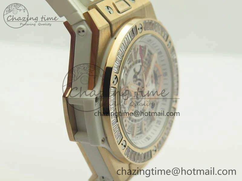 Effortless Big Bang Unico 45mm RG 3AF Best Edition White Dial Crystal Bezel On Rubber Strap A 6911