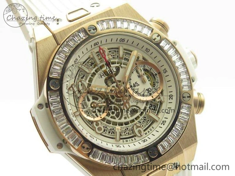 Effortless Big Bang Unico 45mm RG 3AF Best Edition White Dial Crystal Bezel On Rubber Strap A 6911