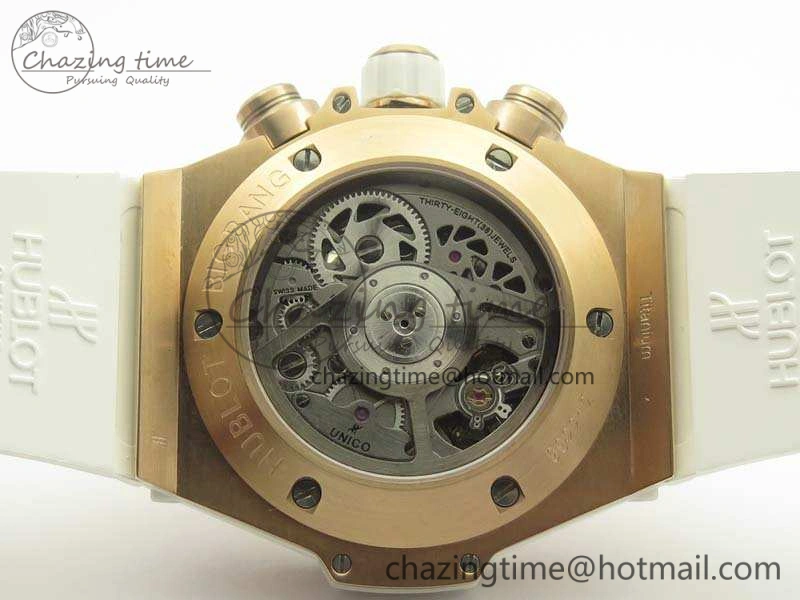 Effortless Big Bang Unico 45mm RG 3AF Best Edition White Dial Crystal Bezel On Rubber Strap A 6911