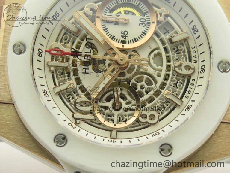 Big Bang Unico 45mm RG 3AF Best Edition White RG Dial Ceramic Bezel On Rubber Strap A Durable 6913