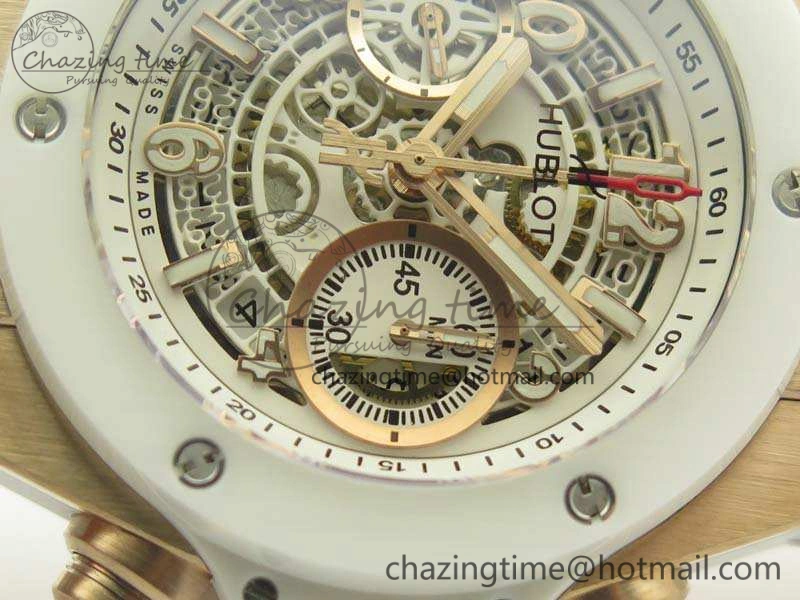 Big Bang Unico 45mm RG 3AF Best Edition White RG Dial Ceramic Bezel On Rubber Strap A Durable 6913