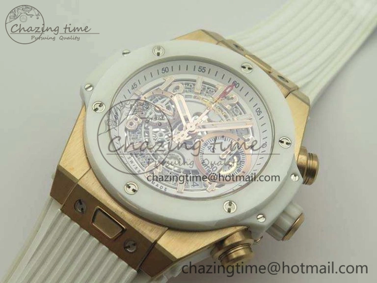 Big Bang Unico 45mm RG 3AF Best Edition White RG Dial Ceramic Bezel On Rubber Strap A Durable 6913